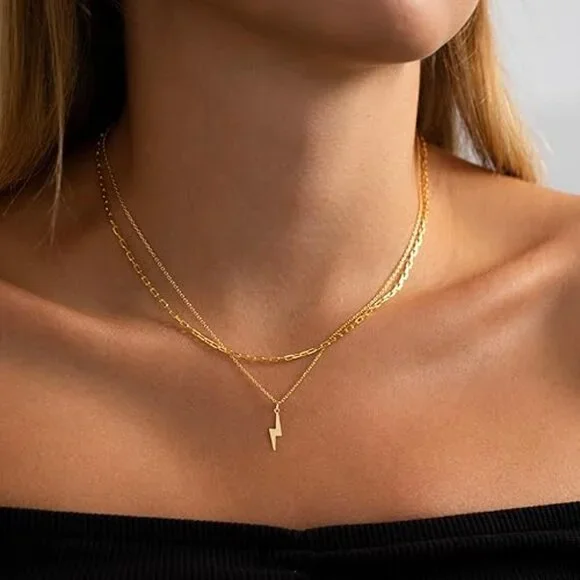 Neiman Marcus 14k Gold Plated Lightning Bolt Pendant Necklace